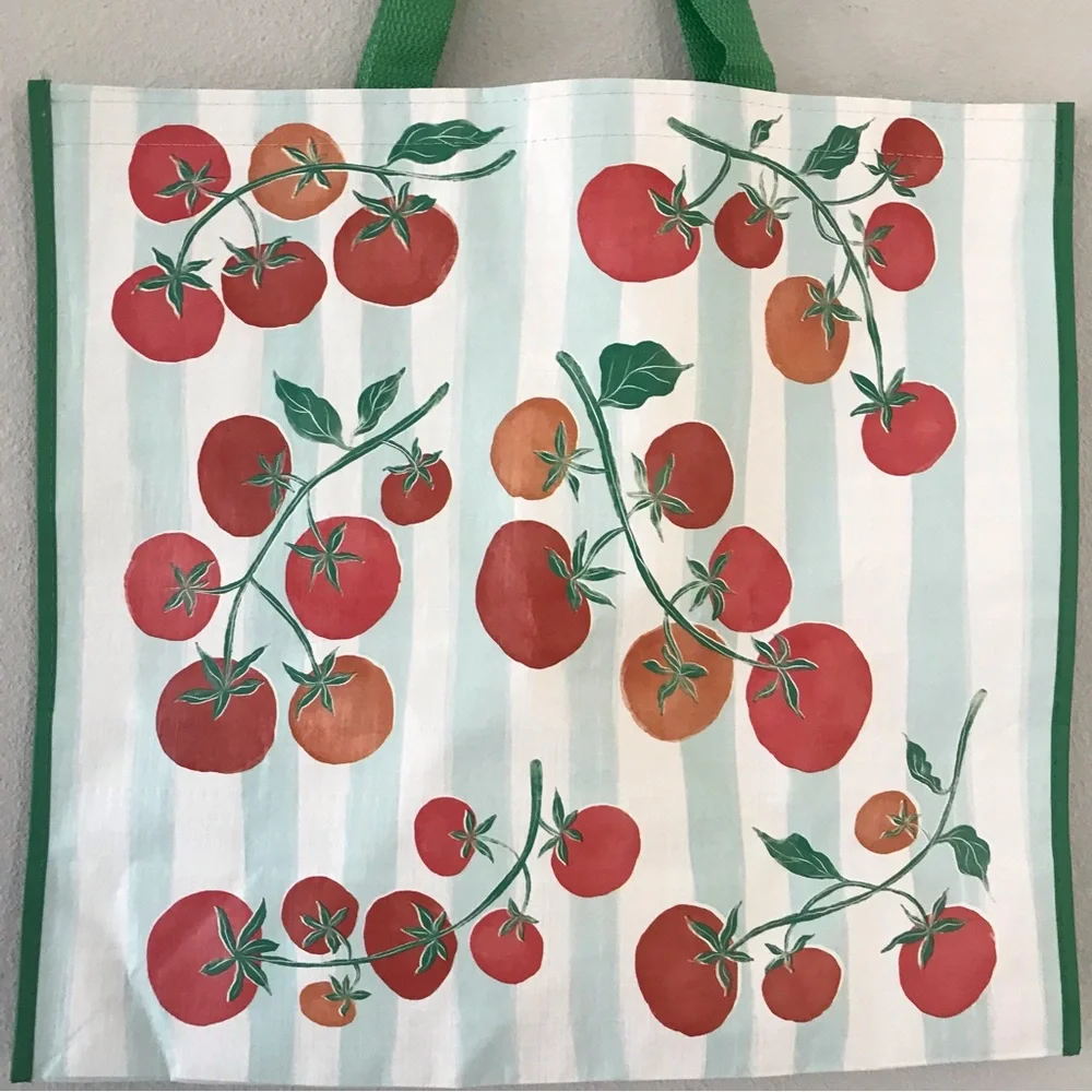 Tomato Print Reusable Shopper Tote Bag Green and Red